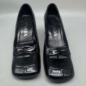 PRADA Square-Toe Loafer Casual Pumps Block Heel Black Size 35.5 US Size 5.5